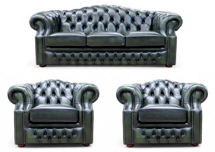 Bradwell Chesterfield 3+1+1 Sofa Suite Antique Green Leather