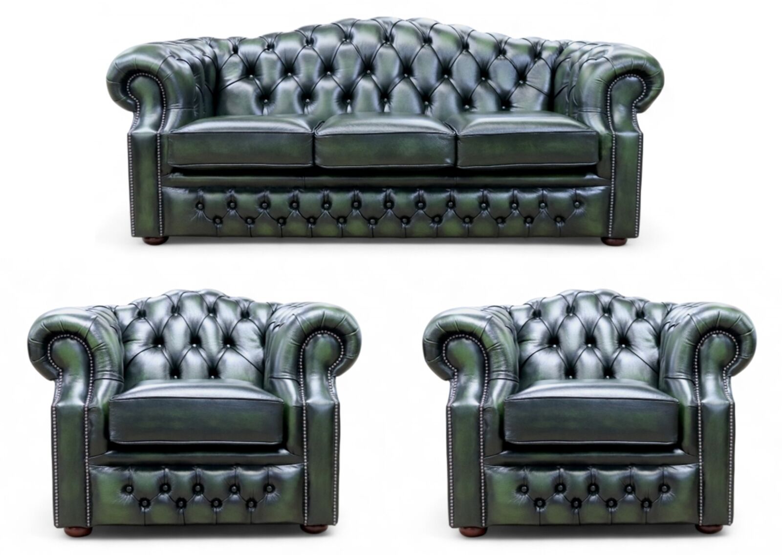 Bradwell Chesterfield 3+1+1 Sofa Suite Antique Green Leather