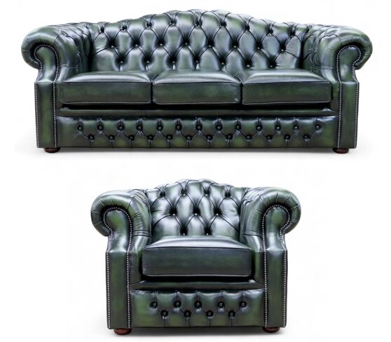 Bradwell Chesterfield 3+1 Sofa Suite Antique Green Leather