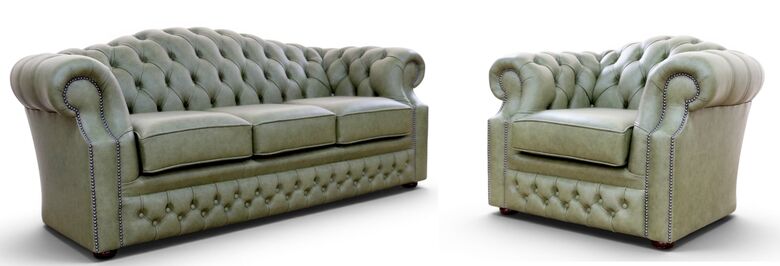 Bradwell Chesterfield 3+1 Sofa Suite Minstral Olive Green Leather