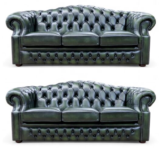 Bradwell Chesterfield 3+3 Sofa Suite Antique Green Leather