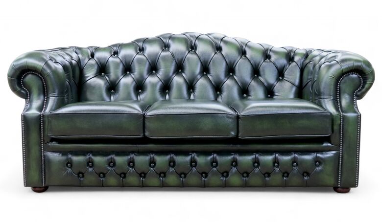 Bradwell Chesterfield 3 Seater Sofa Antique Green Leather