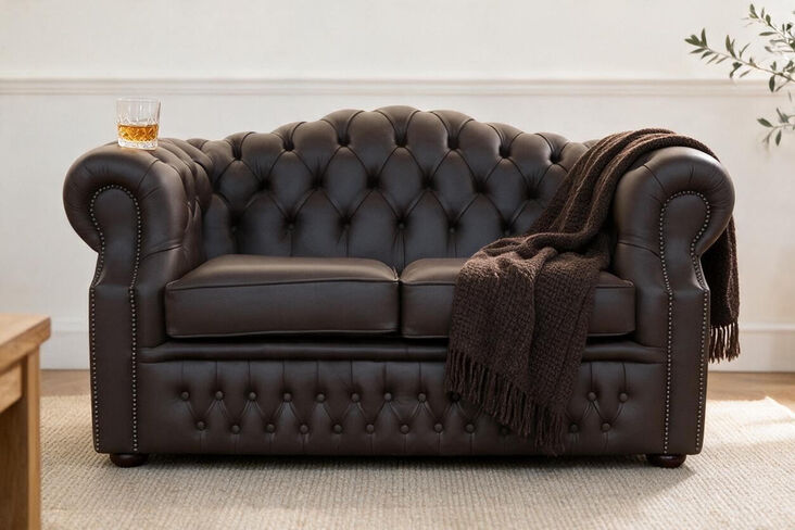 Bradwell Chesterfield Sofa – Chocolate Brown Leather | Luxurious Tufted 2 Seater