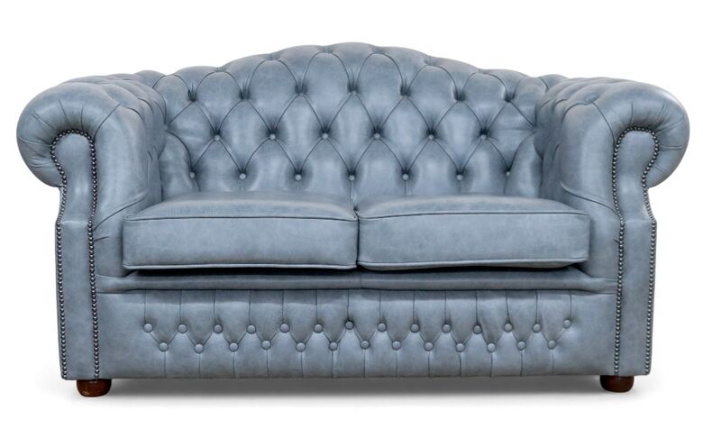 Bradwell Chesterfield Sofa – Liquorice Grey Stella Leather | Luxurious Tufted 2 Seater