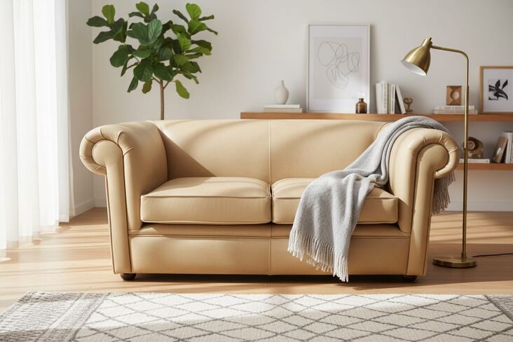 Chesterfield 1930 2 Seater Settee Old English Parchment Leather Sofa