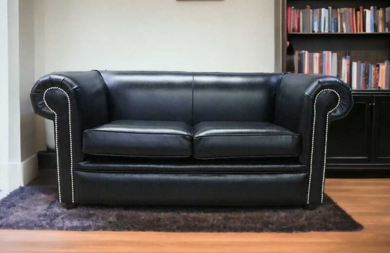 Product photograph of Chesterfield 1930 2 Seater Settee Old English Black Leather Sofa from Designer Sofas 4U