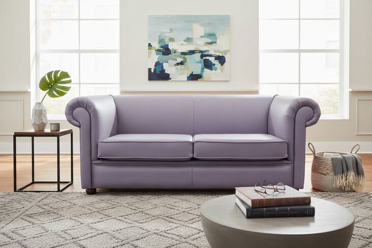 Chesterfield 1930's 2.5 Seater Settee Amethyst Purple Leather Sofa