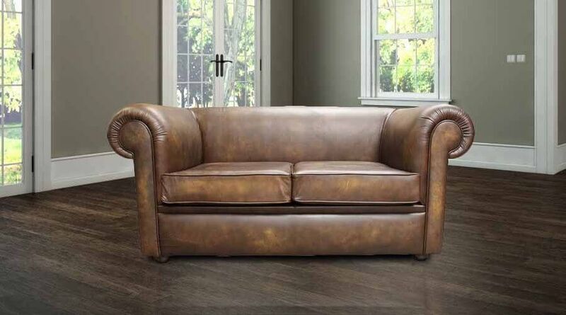Product photograph of Chesterfield 1930 S 2 Seater Sofa Settee Antique Gold Real Leather from Designer Sofas 4U