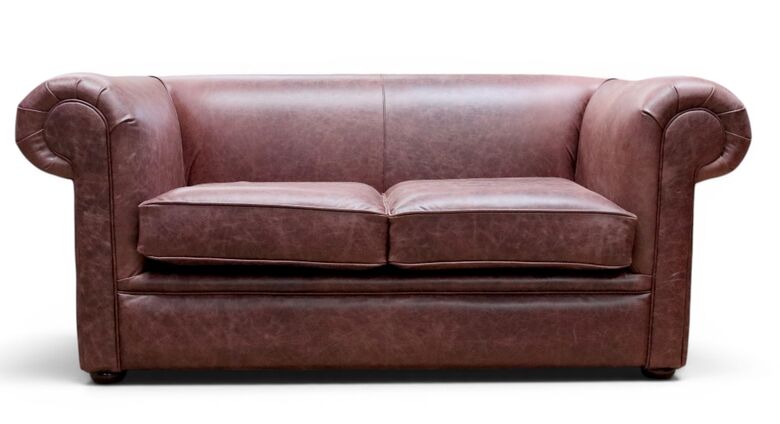 Chesterfield 1930's 2 Seater Settee Old English Dark Brown Leather Sofa