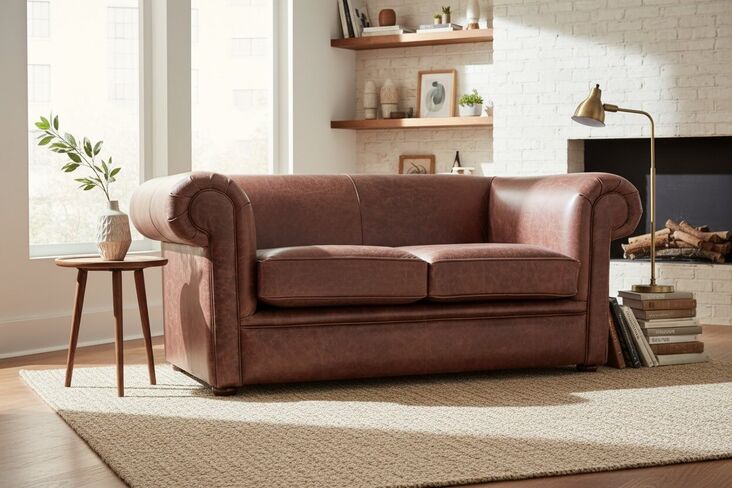Chesterfield 1930's 2 Seater Settee Old English Dark Brown Leather Sofa