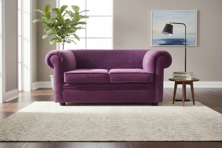 Chesterfield 1930's 2 Seater Settee Purple Aubergine Fabric Sofa