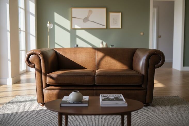 Chesterfield 1930's 2 Seater Sofa Settee Antique Gold Real Leather