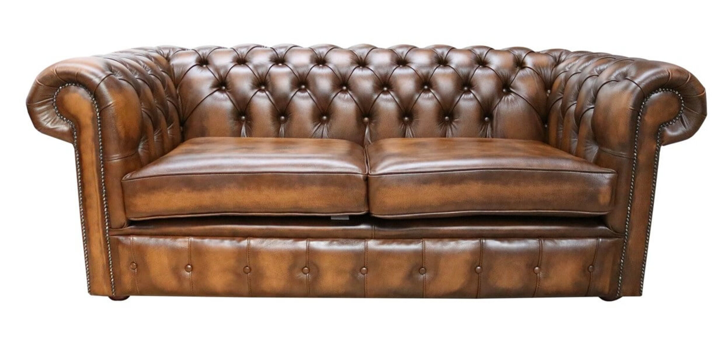 DesignerSofas4U 2.5 seat tan leather Chesterfield sofa