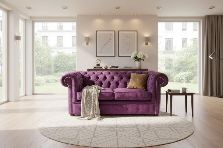 Chesterfield 2 seater Amethyst Purple Fabric Sofa