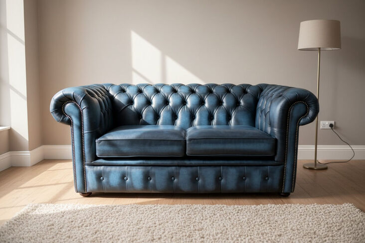 Chesterfield 2 Seater Antique Blue Leather Sofa