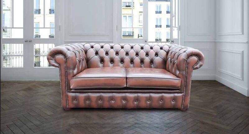 Product photograph of Chesterfield 2 Seater Antique Brown Real Leather Sofa from Designer Sofas 4U