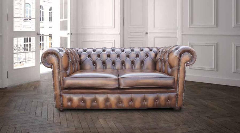Chesterfield Handmade 2 Seater Antique Tan Real Leather Sofa