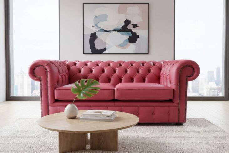 Chesterfield 2 Seater Cherry Leather Sofa Offer