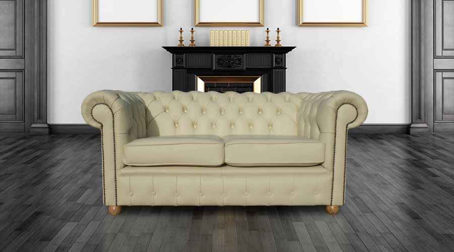 Chesterfield Luxury 2 Seater Cream Real, Cream Chesterfield Leather Sofa