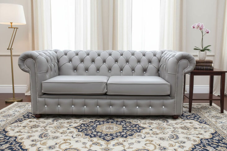 Chesterfield 2 Seater CRYSTALLIZED™ Diamond Moon Mist Leather Sofa Offer