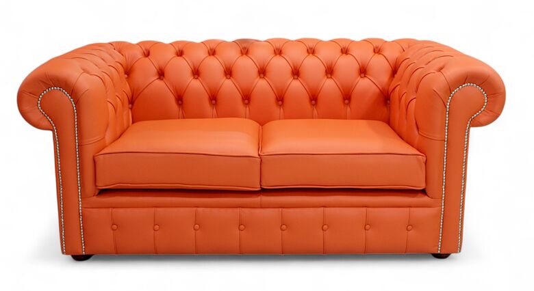 Chesterfield 2 Seater Flamenco Orange Leather Sofa Offer