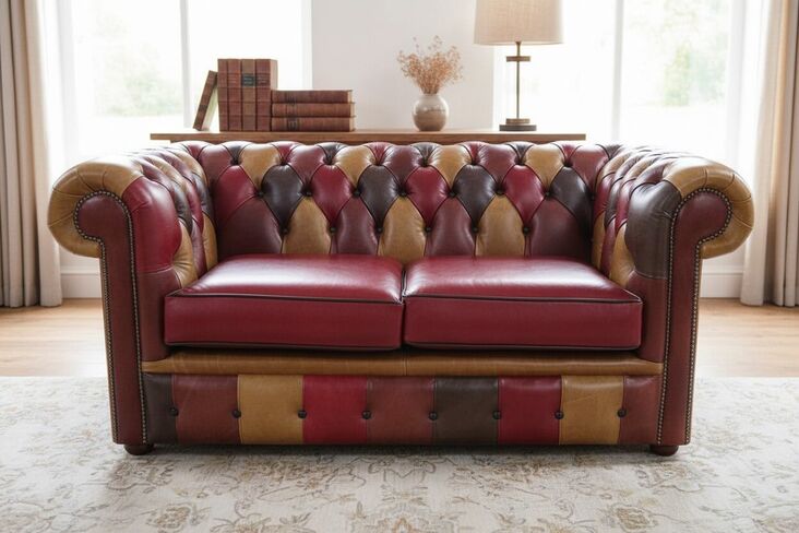 Chesterfield 2 Seater Old English Leather Patchwork Sofa
