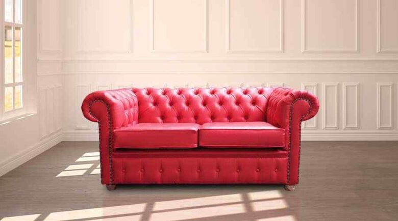 Chesterfield 2 Seater Red  Faux Leather Sofa Offer