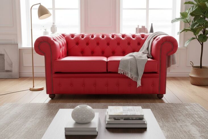 Chesterfield 2 Seater Red  Faux Leather Sofa Offer