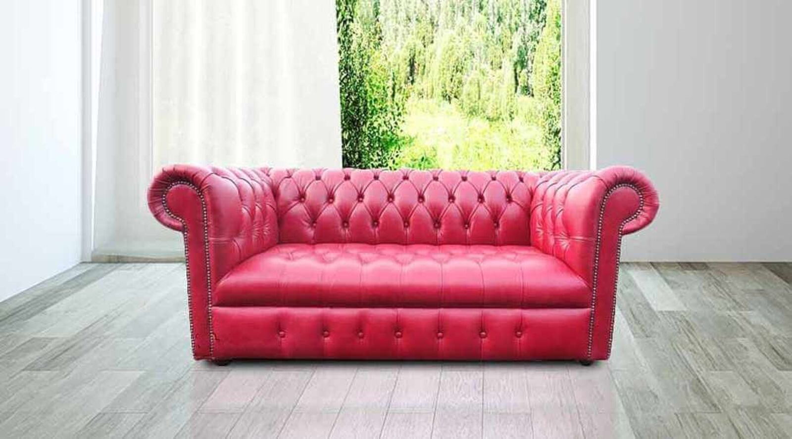 Product photograph of Chesterfield 2 Seater Settee Buttoned Seat Old English Gamay Leather Sofa from Designer Sofas 4U