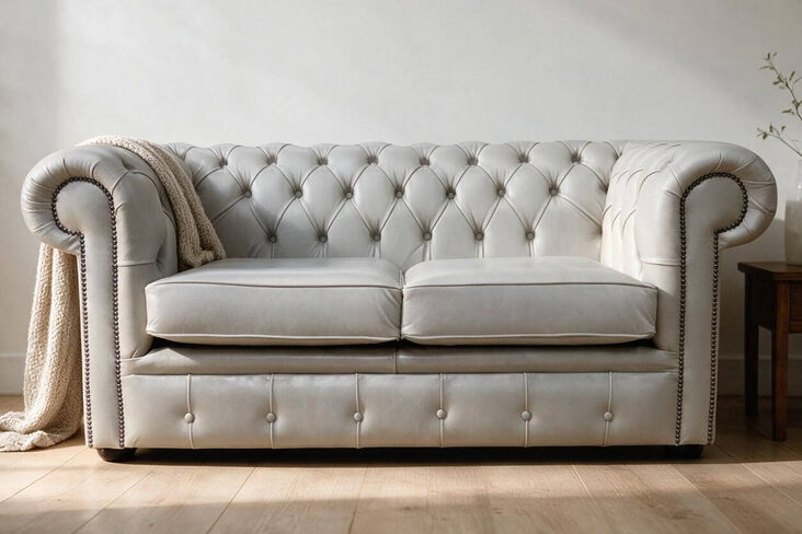 Chesterfield 2 Seater Settee Old English Fossil Grey Leather Sofa