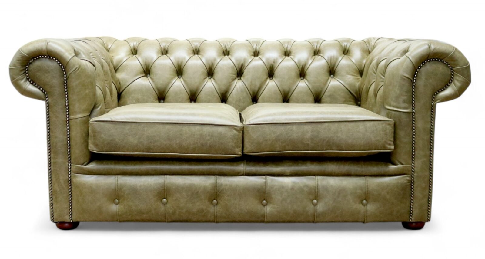 Chesterfield 2 Seater Settee Old English Olive Leather Sofa