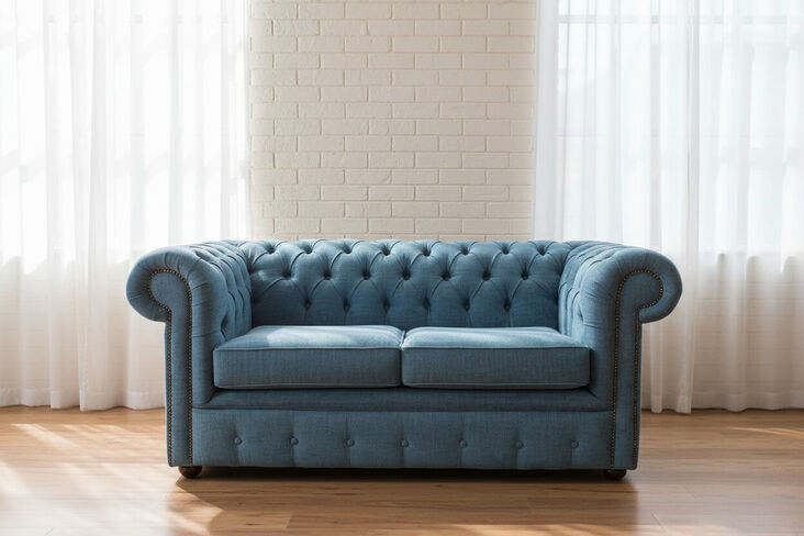 Chesterfield 2 Seater Settee Scenario Kingfisher Blue Fabric Sofa Offer