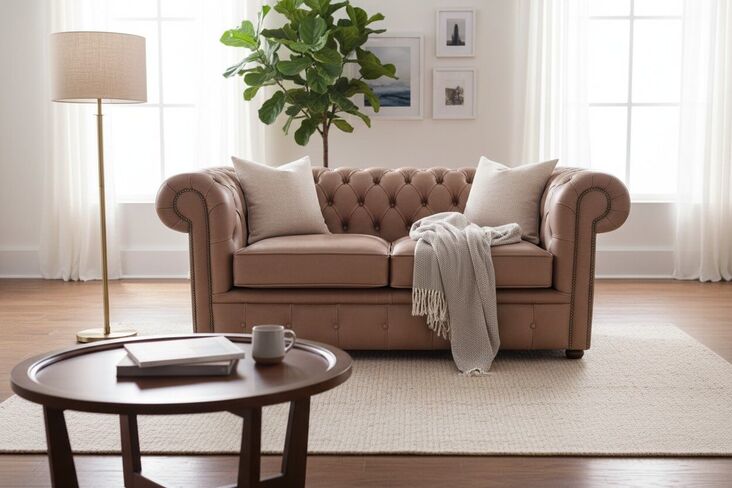 Chesterfield 2 Seater Settee Selvaggio Beaver Brown Leather Sofa