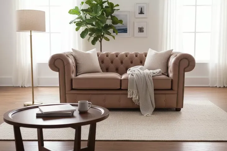 Chesterfield 2 Seater Settee Selvaggio Beaver Brown Leather Sofa