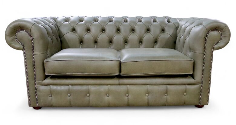 Chesterfield 2 Seater Settee Selvaggio Sage Green Real Leather Sofa