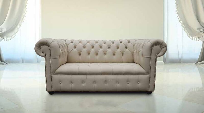 Product photograph of Chesterfield 2 Seater Settee Sofa Buttoned Seat Ivory Cottonseed Amp Hellip from Designer Sofas 4U