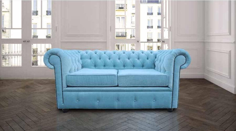 Product photograph of Chesterfield 2 Seater Settee Velluto Duck Egg Fabric Sofa Offer from Designer Sofas 4U