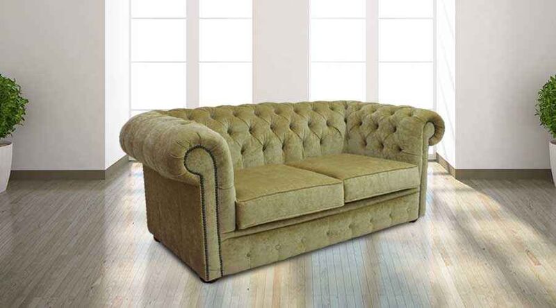 Product photograph of Chesterfield 2 Seater Settee Velluto Gold Fabric Sofa Offer from Designer Sofas 4U