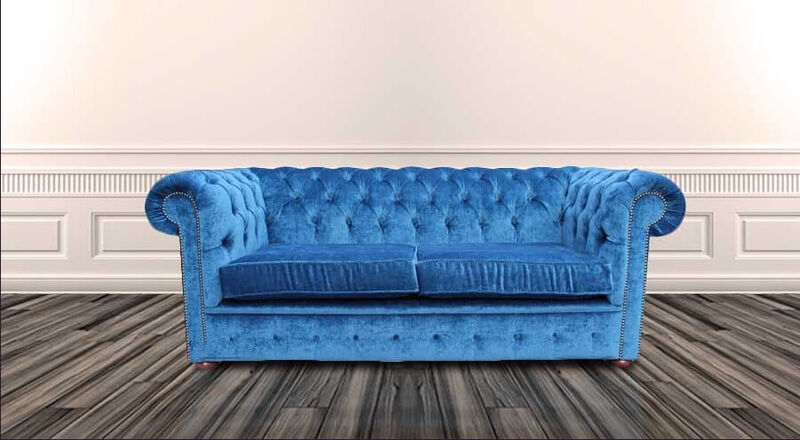 Product photograph of Chesterfield 2 Seater Settee Velluto Royal Blue Fabric Sofa Offer from Designer Sofas 4U