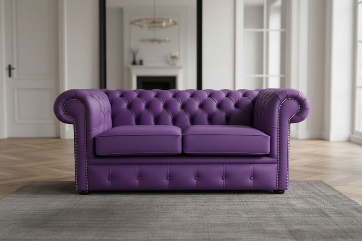 Chesterfield 2 Seater Settee Wineberry Purple Leather Sofa Offer