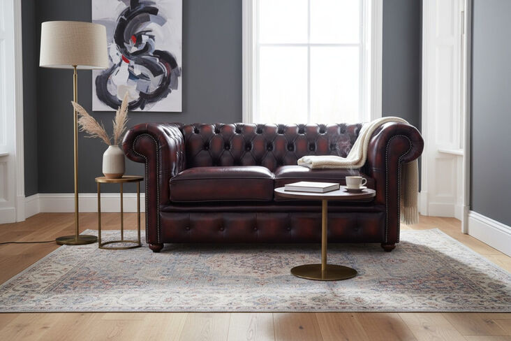 Chesterfield 2 Seater Sofa Antique Oxblood Red Real Leather