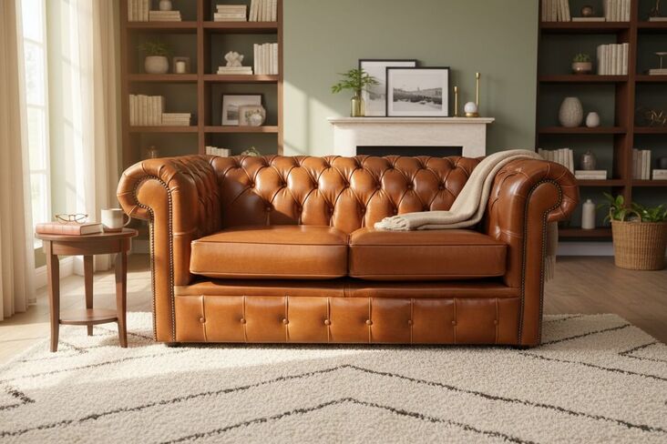 Chesterfield 2 Seater Sofa Newcastle Spice Tan Leather