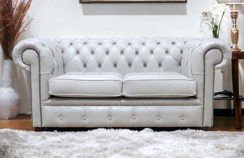 Product photograph of Chesterfield 2 Seater Settee Old English Fossil Grey Leather Sofa from Designer Sofas 4U