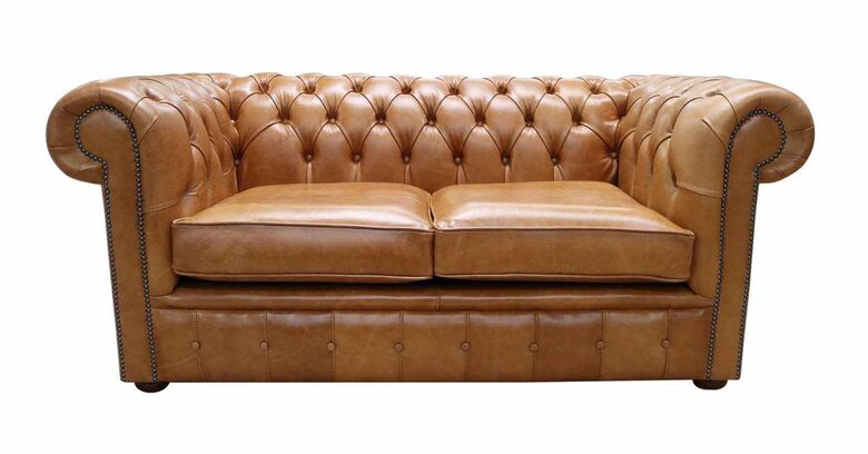 Chesterfield 2 Seater Sofa Tan Old English Aniline Leather