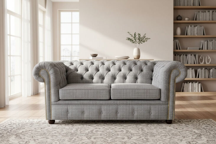 Chesterfield 2 Seater Sofa Rhona Dove Fabric