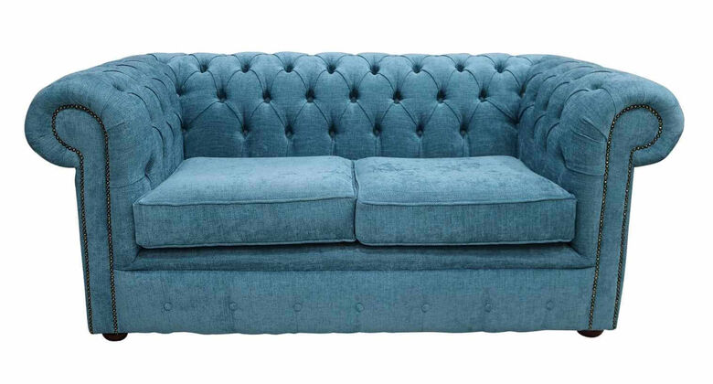 Chesterfield 2 Seater Settee Scenario Kingfisher Blue Fabric Sofa Offer