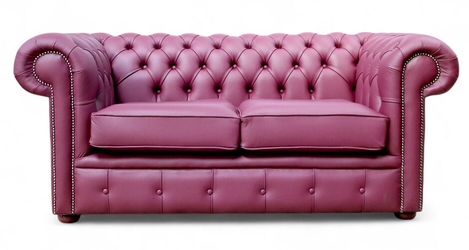 Chesterfield 2 Seater Sofa Settee Aubergine Leather Sofa