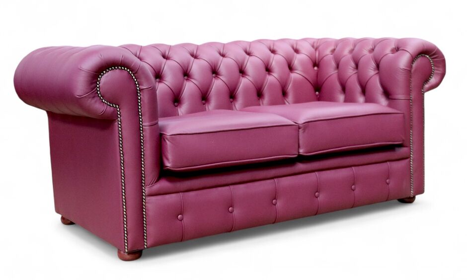Chesterfield 2 Seater Sofa Settee Aubergine Leather Sofa 1