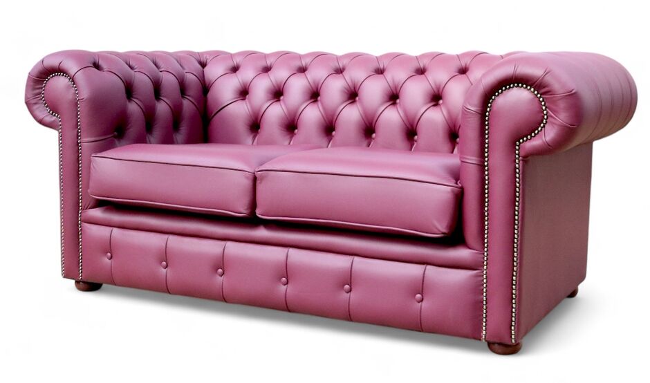 Chesterfield 2 Seater Sofa Settee Aubergine Leather Sofa 2