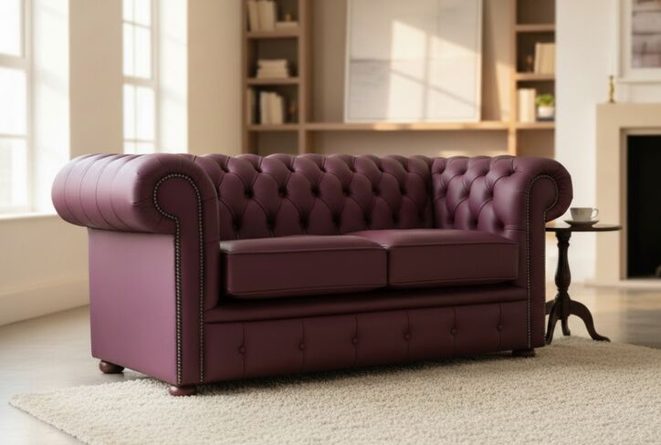 Chesterfield 2 Seater Sofa Settee Aubergine Leather Sofa Offer